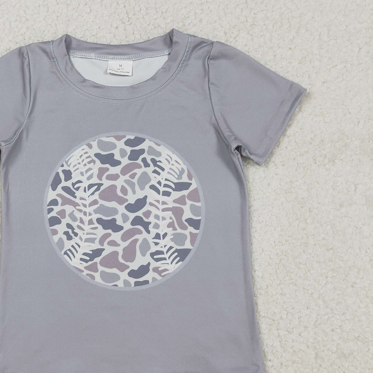 12.8 RTS NO MOQ （In stock）BT1430 Baby Boys Short Sleeve Light Grey Camo Baseballs Team T-shirts Top
