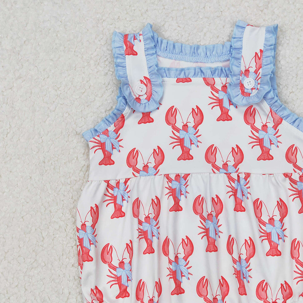4.30 SR2710 RTS NO MOQ Sleeveless ruffle bow crawfish baby girls romper