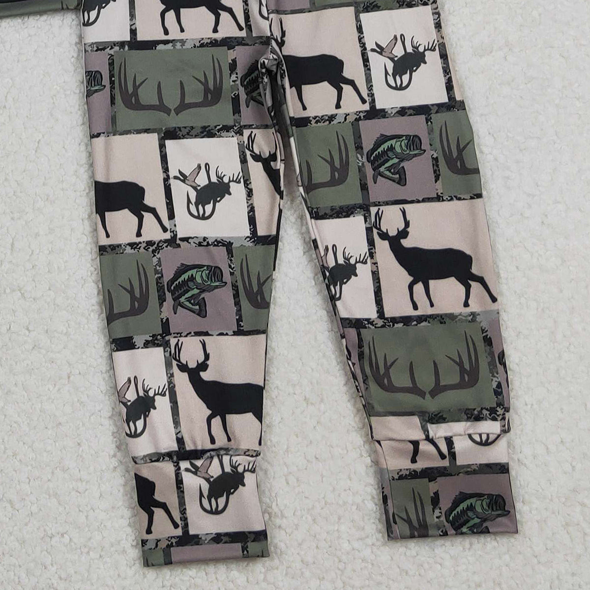 12.16 RTS NO MOQ （In stock）BLP1368 Baby Boys Deer Fishes Checked Zip Pockets Hoodies Pants Hunting Clothes Sets