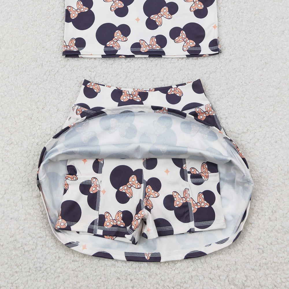 GSD1934RTS NO MOQ Baby Girls Yoga Outfits Baby Girls Cartoon Mouse Top Skort Clothes Sets