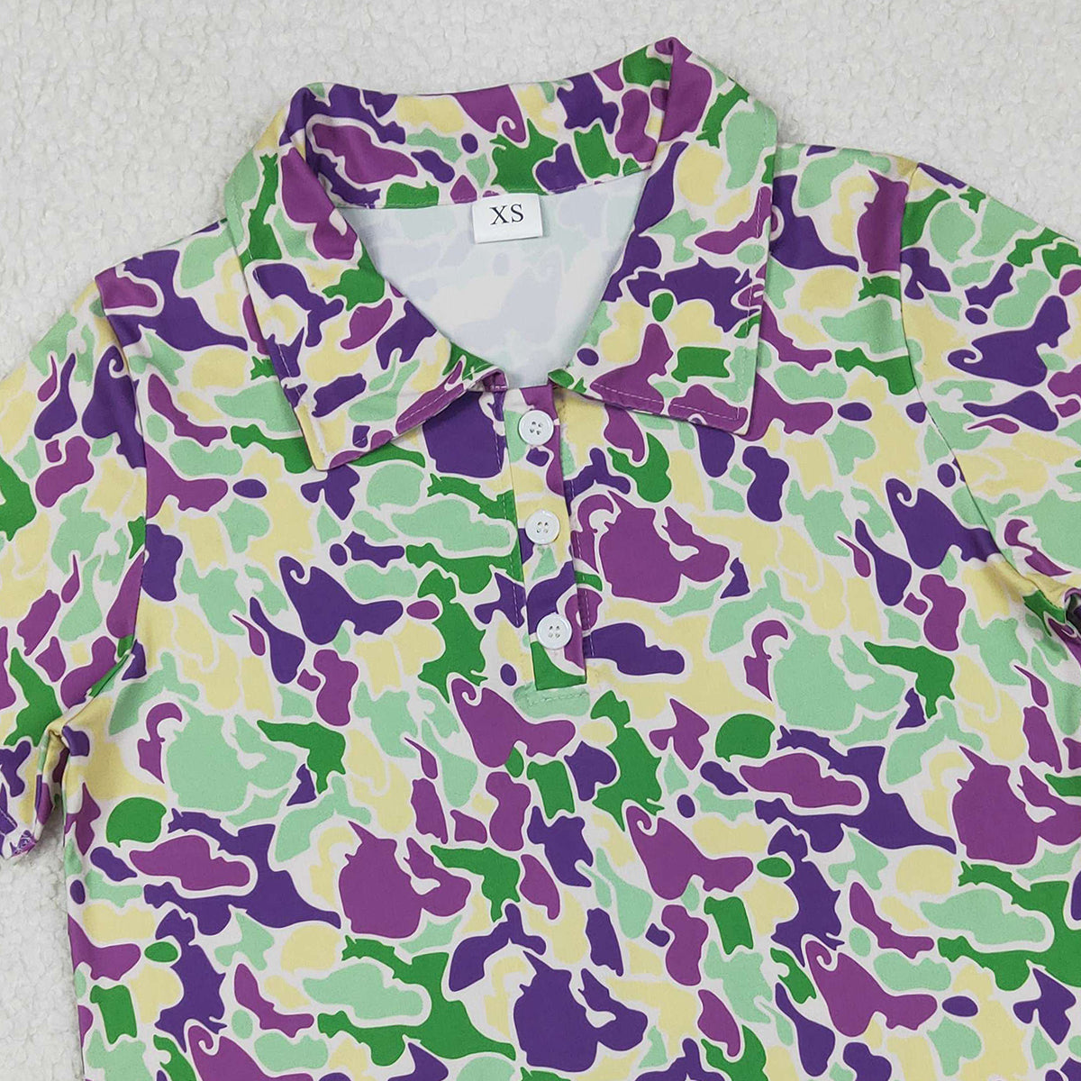 11.12 RTS NO MOQ （In stock）BT1452 Adult Men Mardigras Camo Button Polo Shirts Top