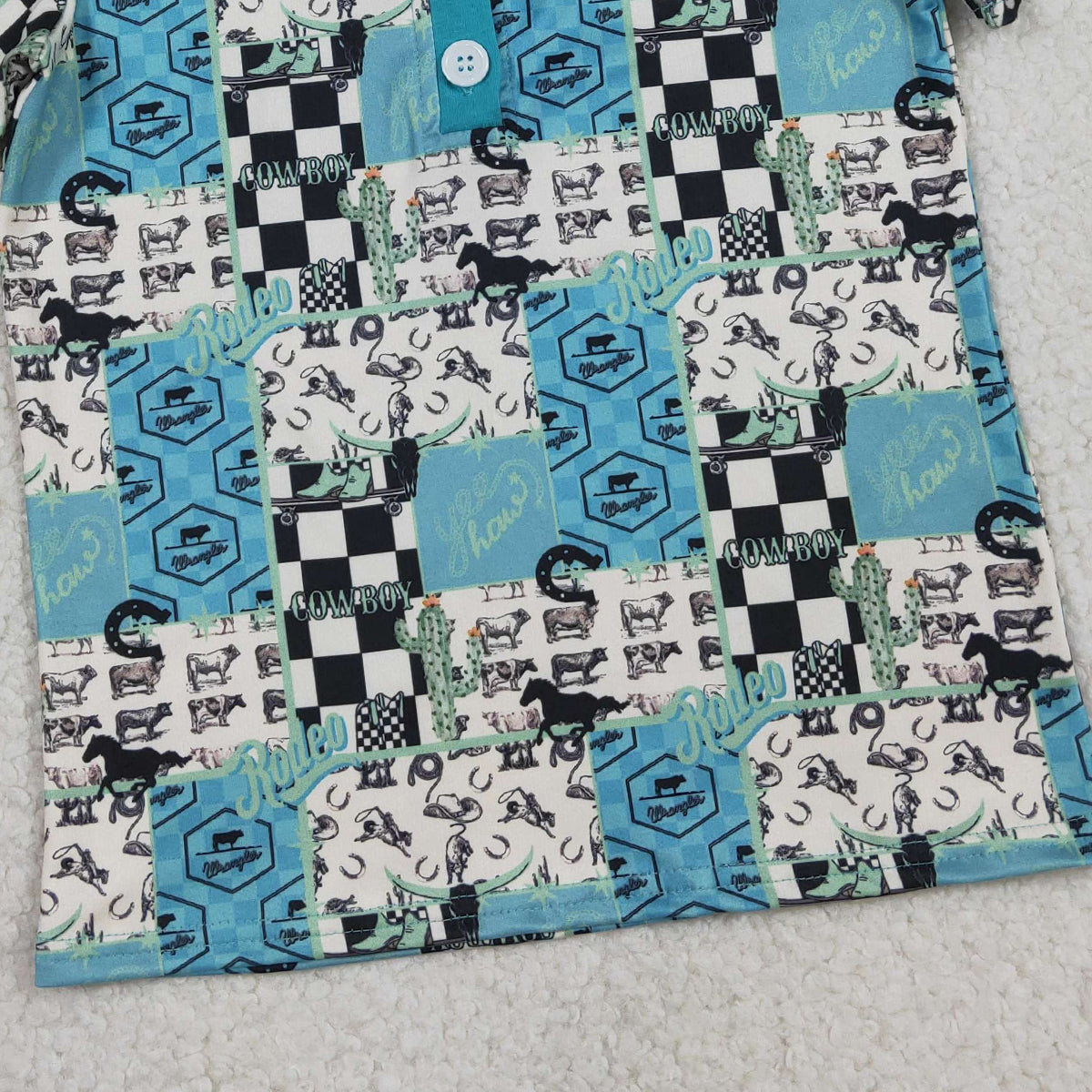 1.16 RTS NO MOQ （In stock）BT1631 Baby Boys Horse Saloon Cowboys Western Button Polo Shirts Top