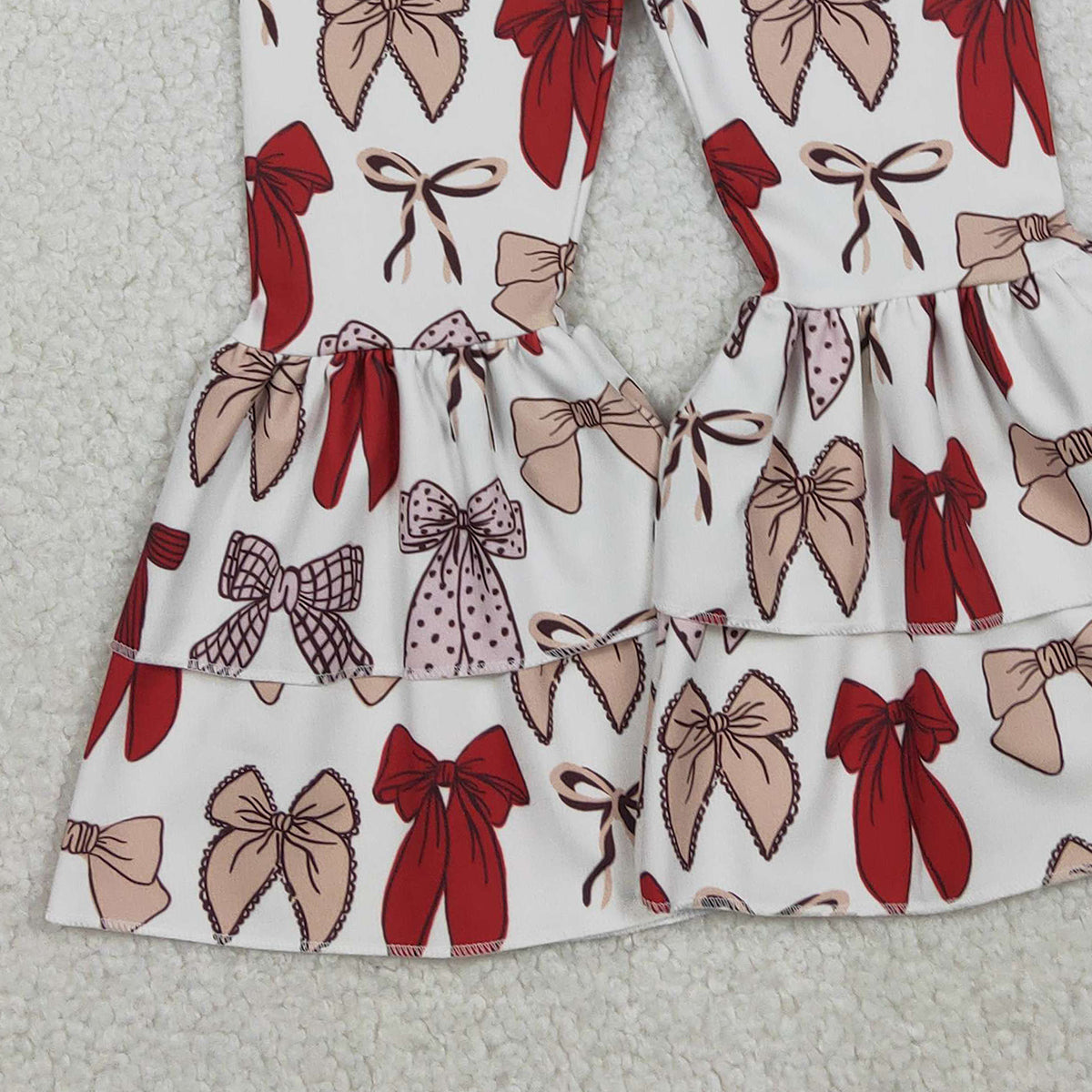 12.3 RTS NO MOQ （In stock）P0885 Baby Girls Red Bows Yoga Active Ruffle Bell Bottom Pants