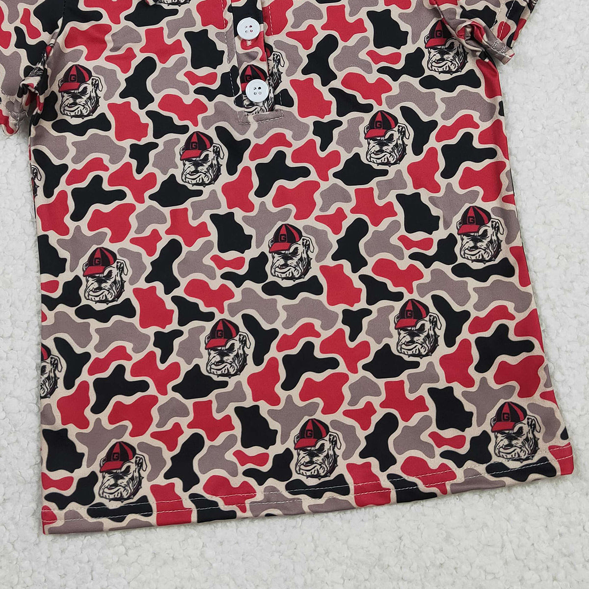 2.7 RTS NO MOQ （In stock）BT1699 Baby Boys Short Sleeve Camo Bulldogs Team Button Polo Shirts Top