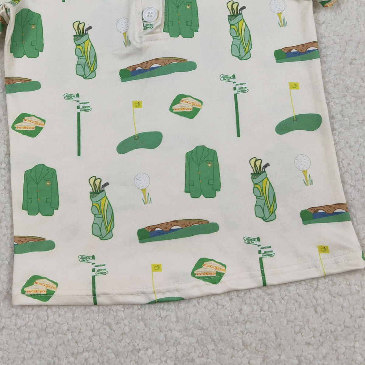 1.6 RTS NO MOQ （In stock）BT1583 Baby Boys Green Golf Balls Flags Team Button Polo Shirts Top
