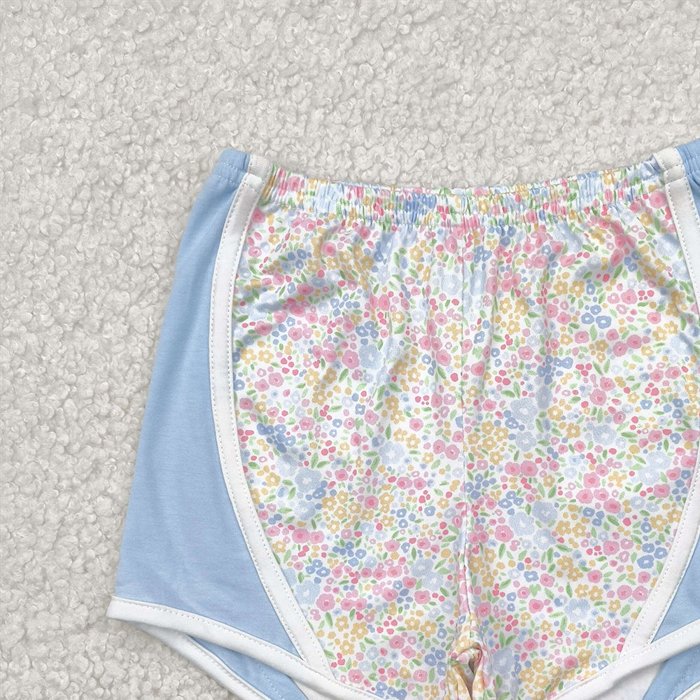 4.15 SS0522 RTS NO MOQ Baby Girls Summer Shorts Light blue floral baby girls summer shorts