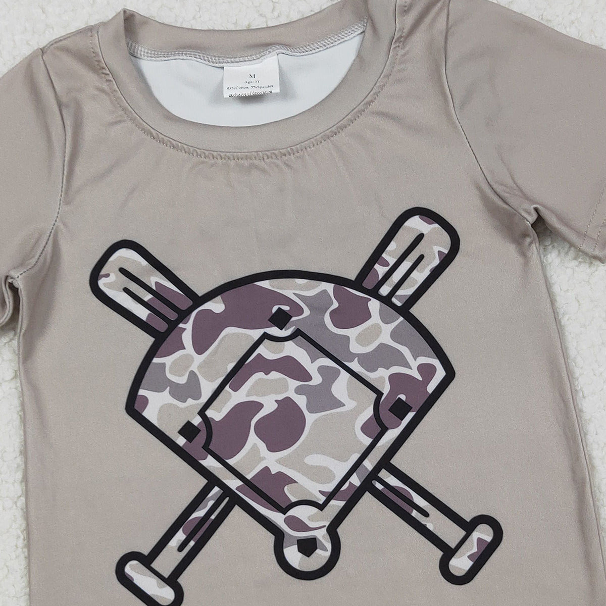 11.18 RTS NO MOQ （In stock）BT1417 Baby Boys Grey Camo Baseball Short Sleeve Team T-shirts
