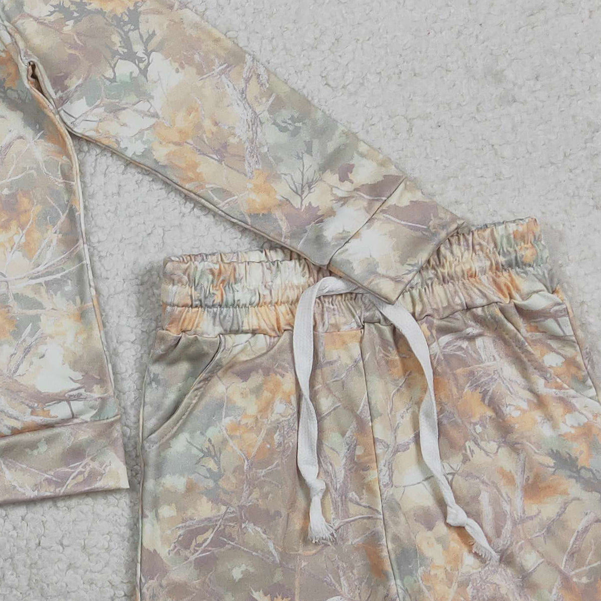 1.24 RTS NO MOQ （In stock）GLS0058 Baby Girls Southern Leaves Camo Long Sleeve Top Pockets Shorts Clothes Sets