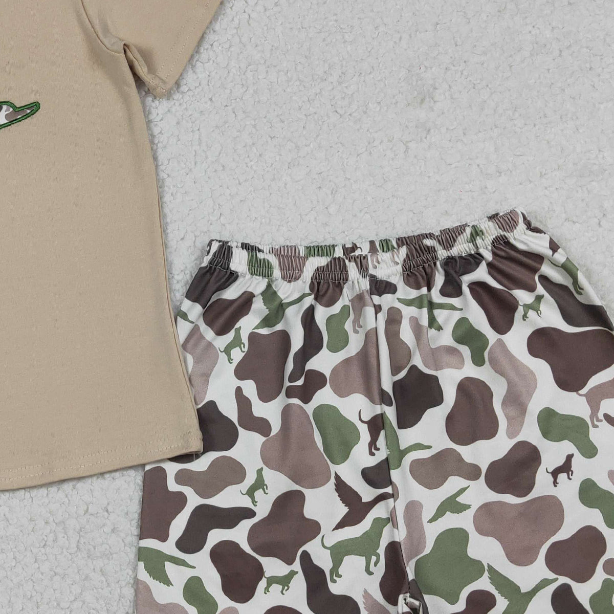 12.25 RTS NO MOQ （In stock）BSSO1646 Embroidery Camo Ducks Baby Boys Top Shorts Hunting Clothes Sets