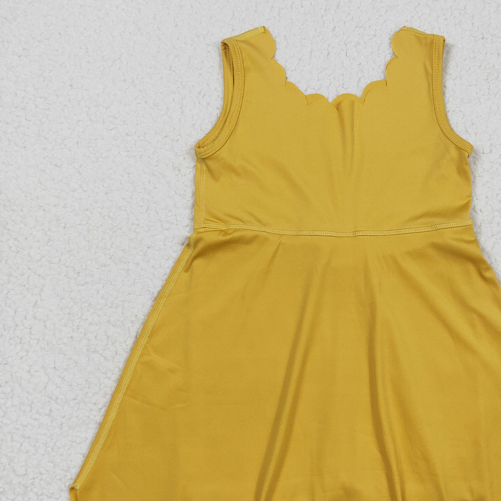 7.03 GSD2373 RTS NO MOQ Baby Girls Summer Yoga Dress  Baby Girls Yellow Sleeveless Yoga Knee Length Dresses