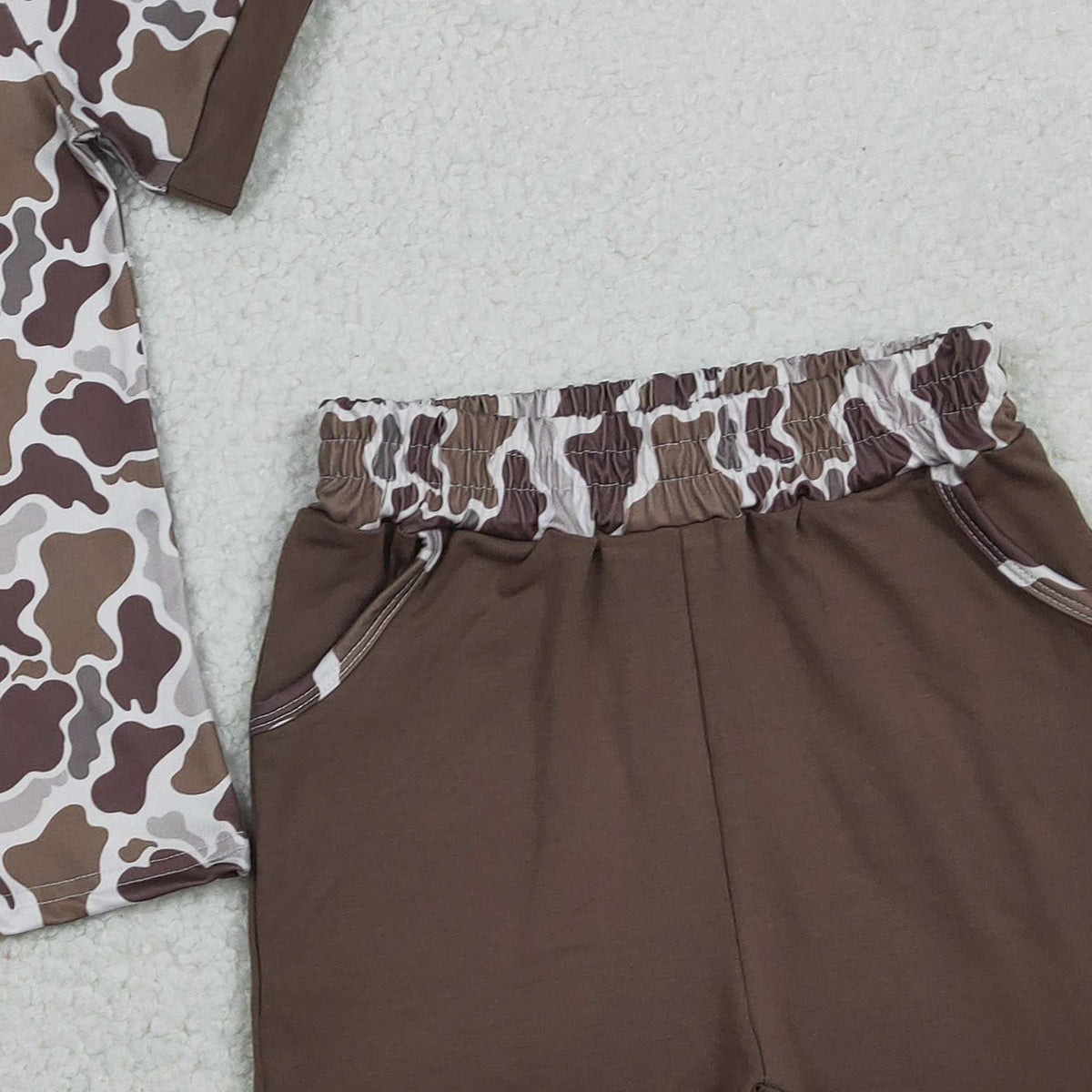 1.27 RTS NO MOQ （In stock）BSSO1832 Embroidery Daddy's Buddy Baby Boys Southern Brown Camo Pockets Shorts Clothes Sets