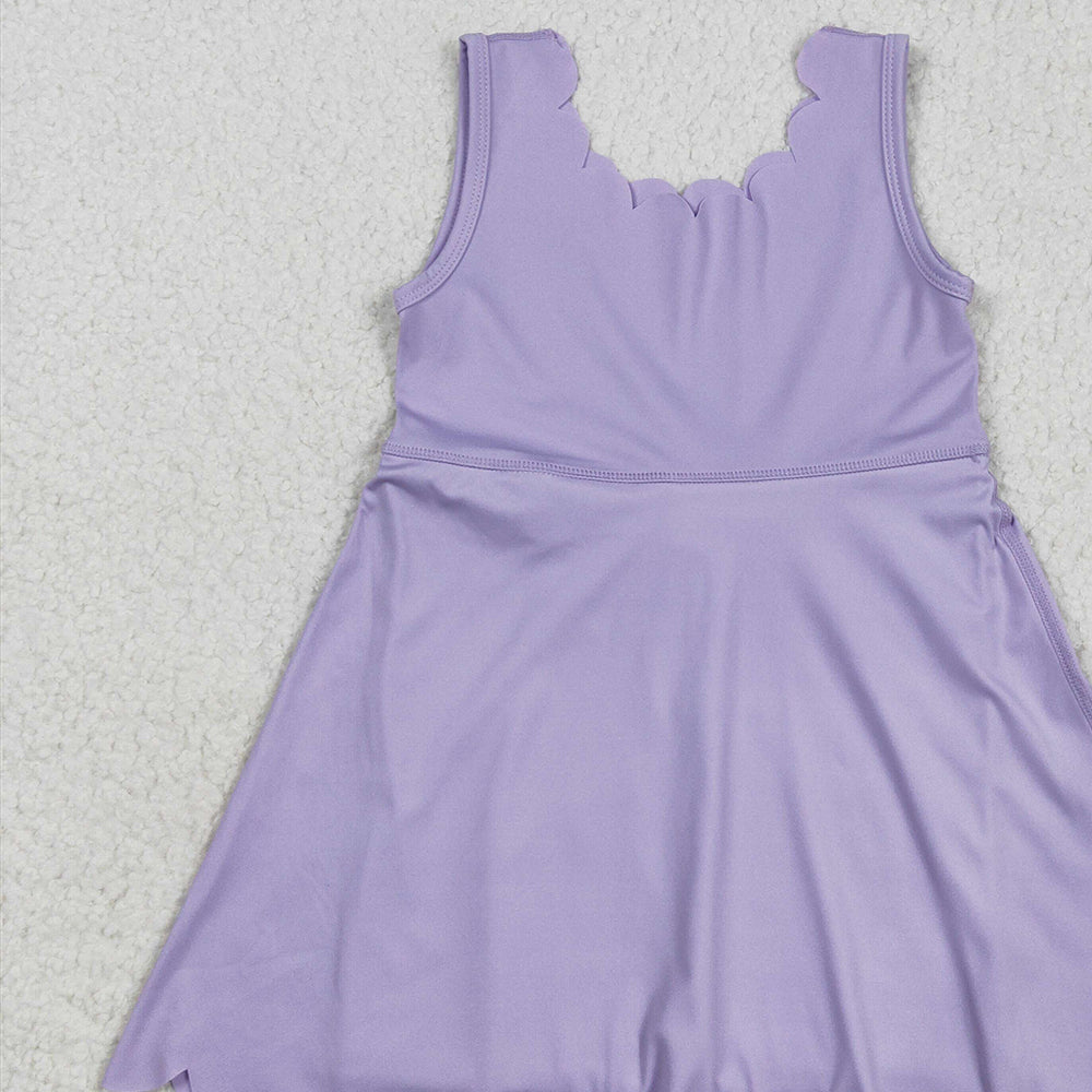 7.23 GSD2372 RTS NO MOQ Baby Girls Summer Yoga Dress Baby Girls Lavender Sleeveless Yoga Knee Length Dresses