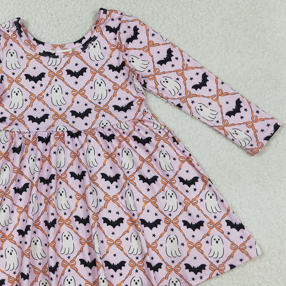 RTS NO MOQ （In stock）GLD1232 Baby Girls Winter Dress  Long Sleeve Ghost Bow Halloween Costume Dress
