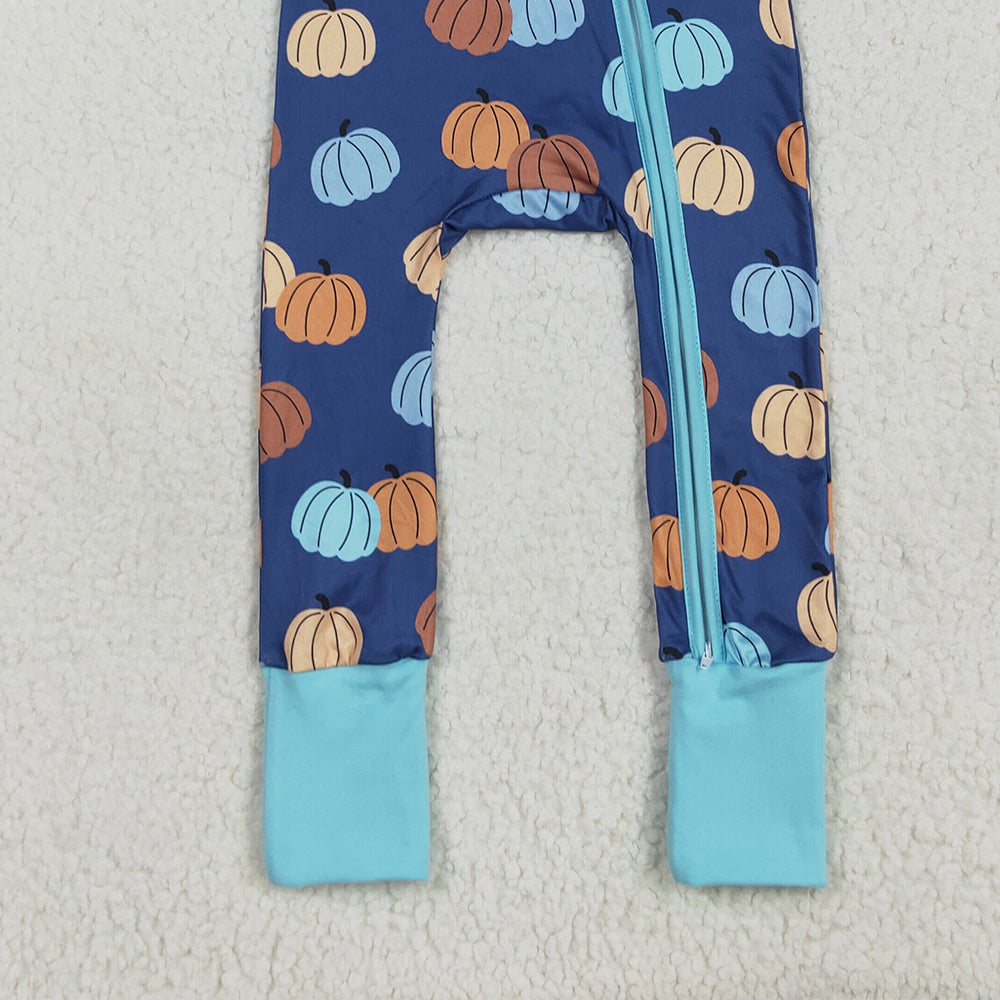 RTS NO MOQ （In stock）LR2364 Baby Boys Winter Rompers Baby Boys Long Sleeves Colorful Pumpkins Zipper Pant Rompers