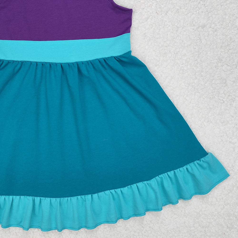 GSD1875Princess Girls Dress with Flutter Sleeves Ruffle in Red Green Purple - Children's Fashionable Clothing