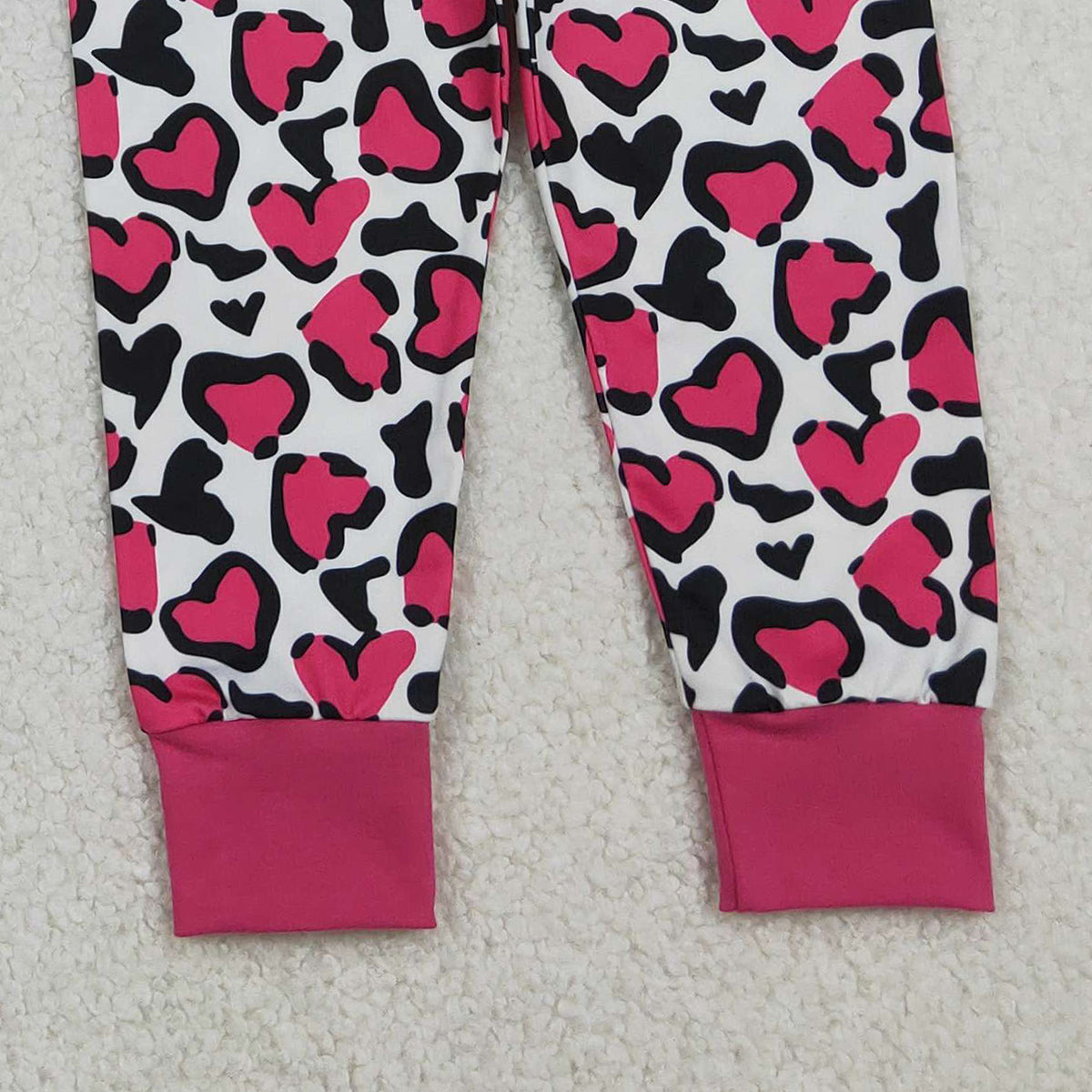 12.20 RTS NO MOQ （In stock）GLP2825 Baby Girls Hot Pink Hearts Leopard Top Pants Valentines Pajamas Sets