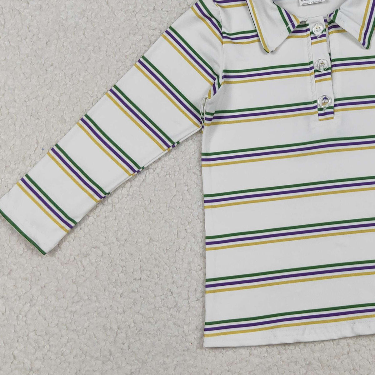 10.30 RTS NO MOQ （In stock）BT1375 Baby Boys Mardigras Stripes Button Polo Shirts Top
