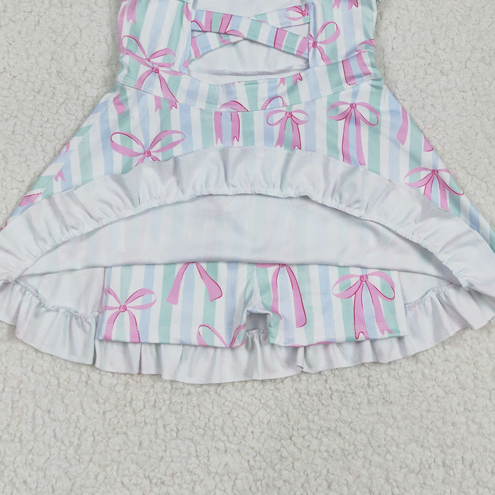 4.09 GSD2297 RTS NO MOQ Baby Girls Summer Dress Straps stripe pink bows ruffle girls athletic dress