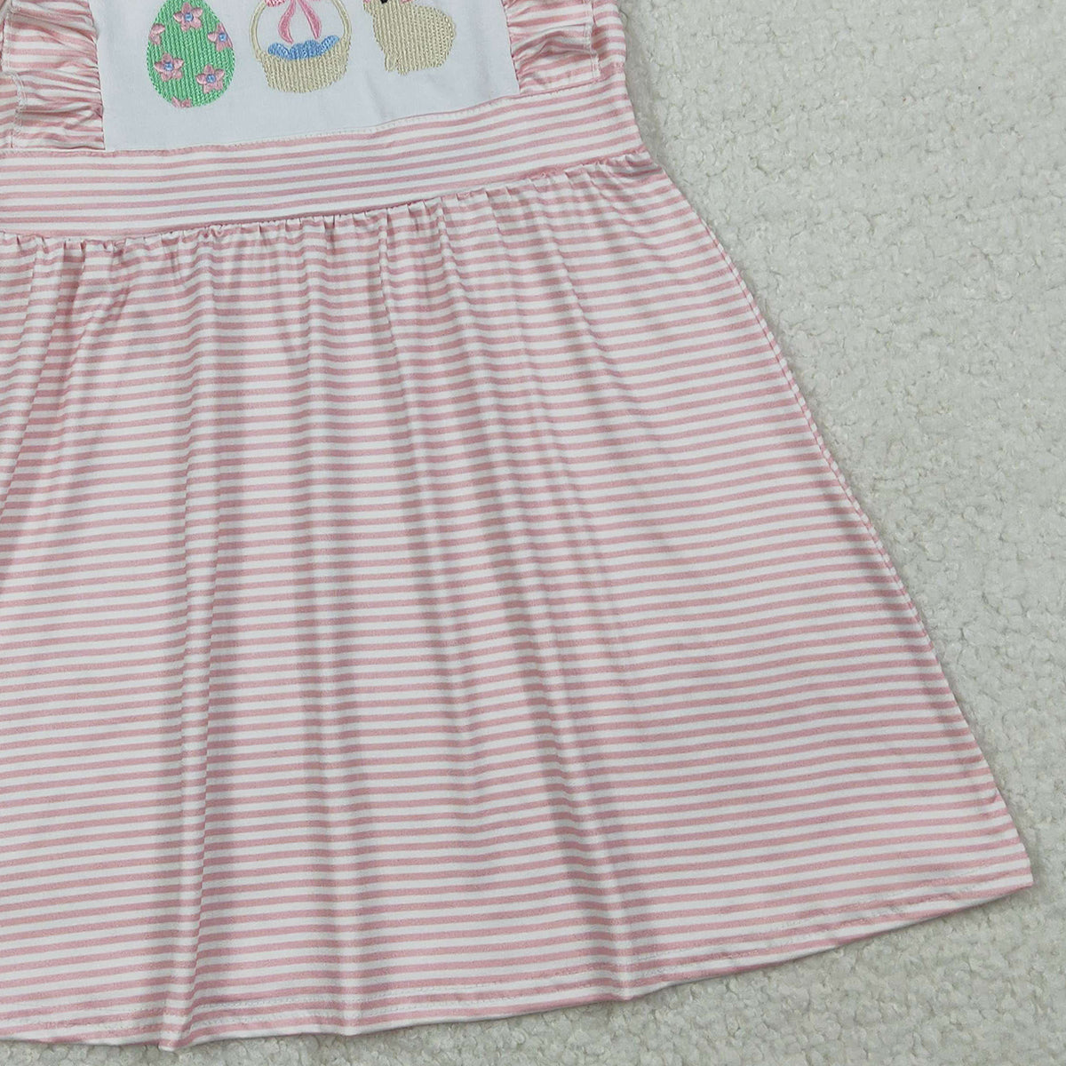 1.13 RTS NO MOQ （In stock）GSD2957 Embroidery Rabbit Eggs Baby Girls Pink Stripe Easter Knee Length Dresses