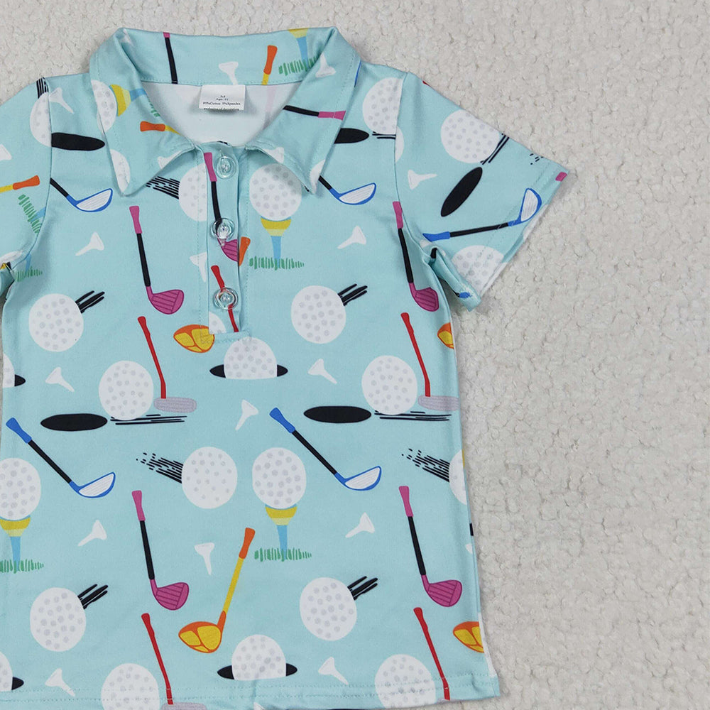 7.10 BT1234 RTS NO MOQ Baby Boys Summer Tops  Baby Boys Blue Short Sleeves Golf Button Polo Shirts Top