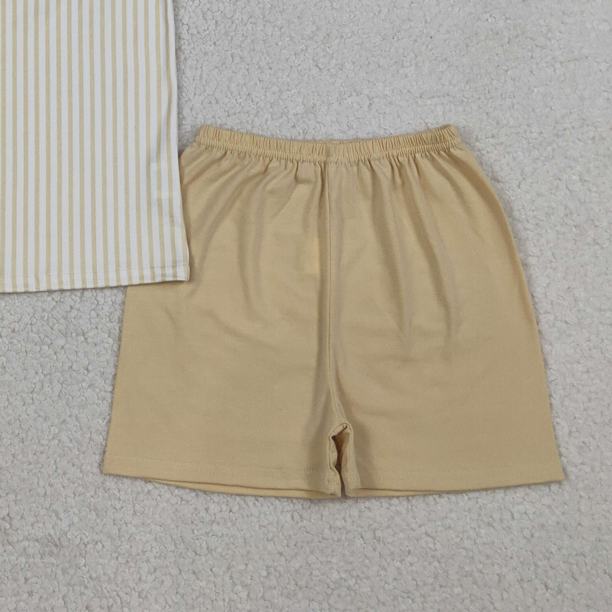 3.19 RTS NO MOQ （In stock）BSSO1777 Fashion Clothing For Baby Boys Embroidery Cross Sheep Stripe Top Shorts Clothes Sets