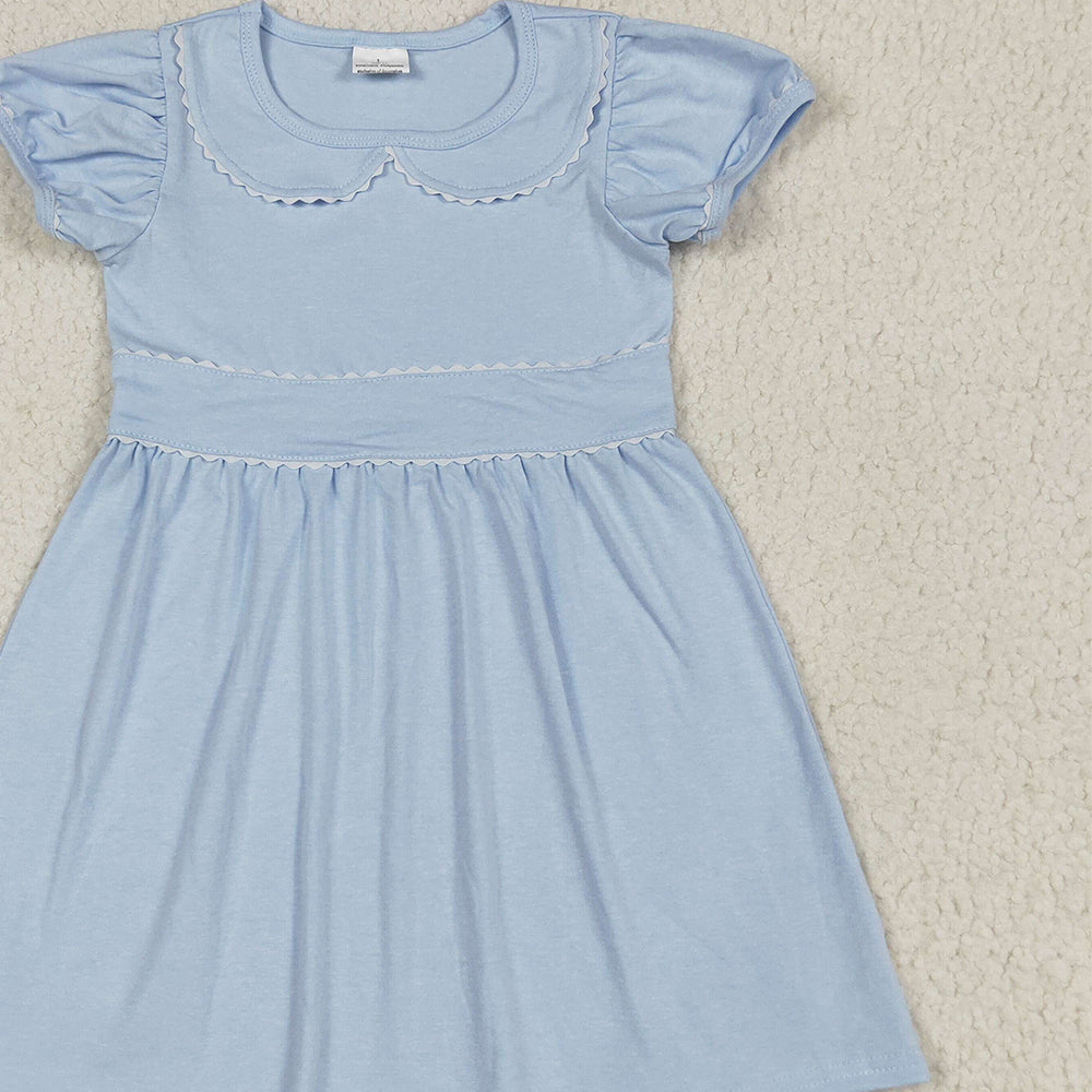 4.26 GSD2316 RTS NO MOQ Baby Girls Summer Dress Light blue white short sleeves kids girls summer dresses