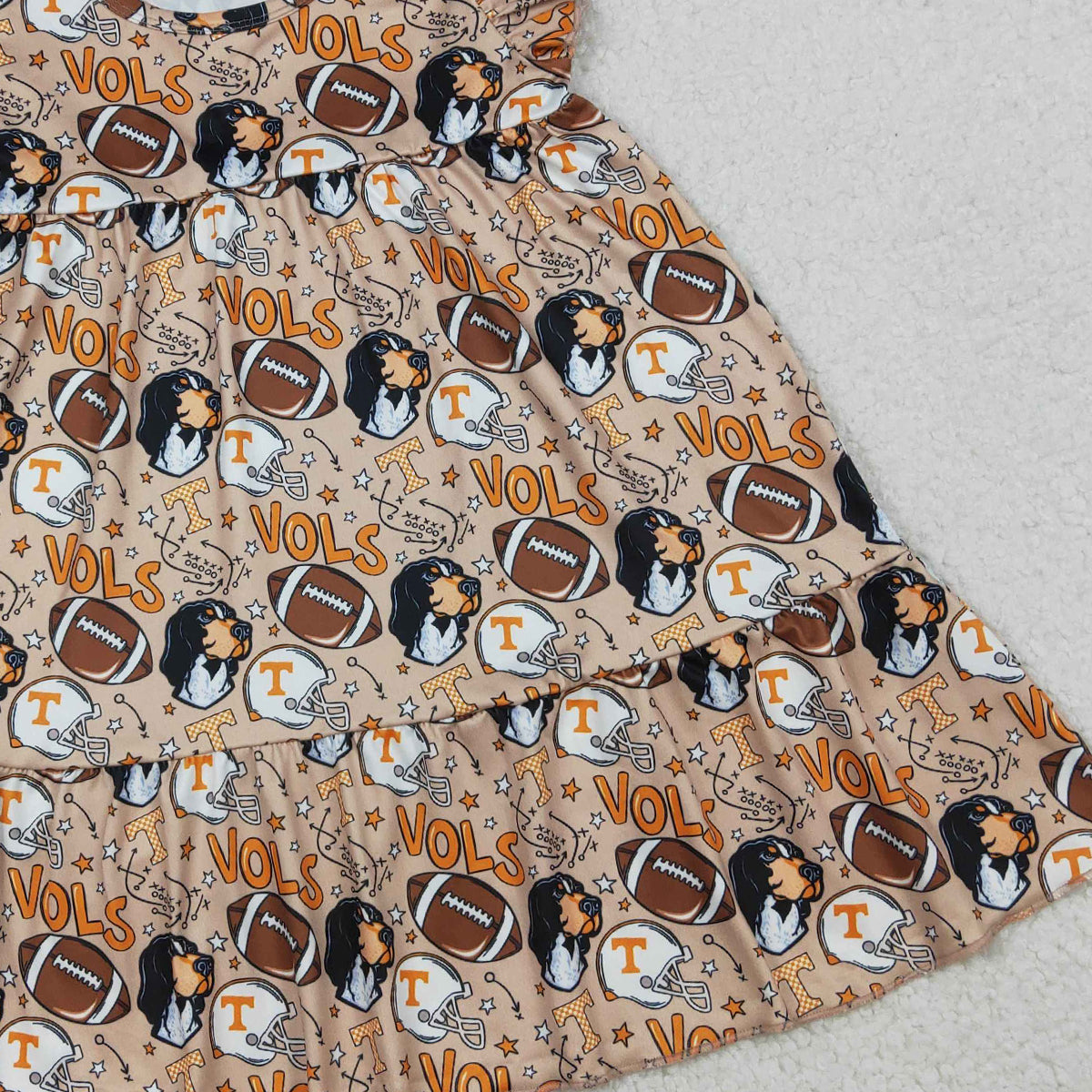 3.24 RTS NO MOQ （In stock）GSD3703 Kids Fashion Clothes Baby Girls Summer Footballs Team Patchwork Knee Length Dresses