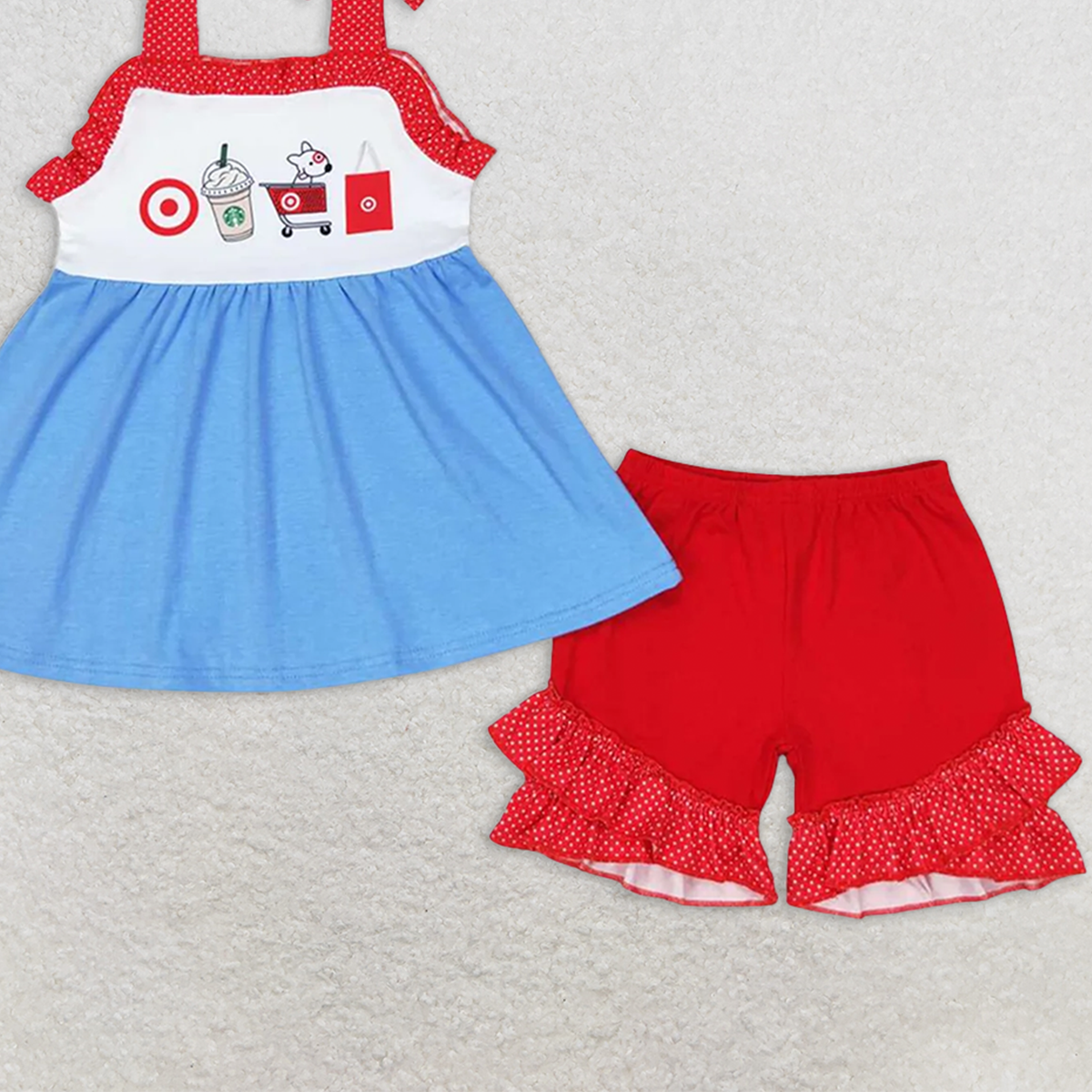 7.19 GSSO1205 RTS NO MOQ Baby Girls Summer Outfits Baby Girls Summer Supermarket Cart Shorts Outfit