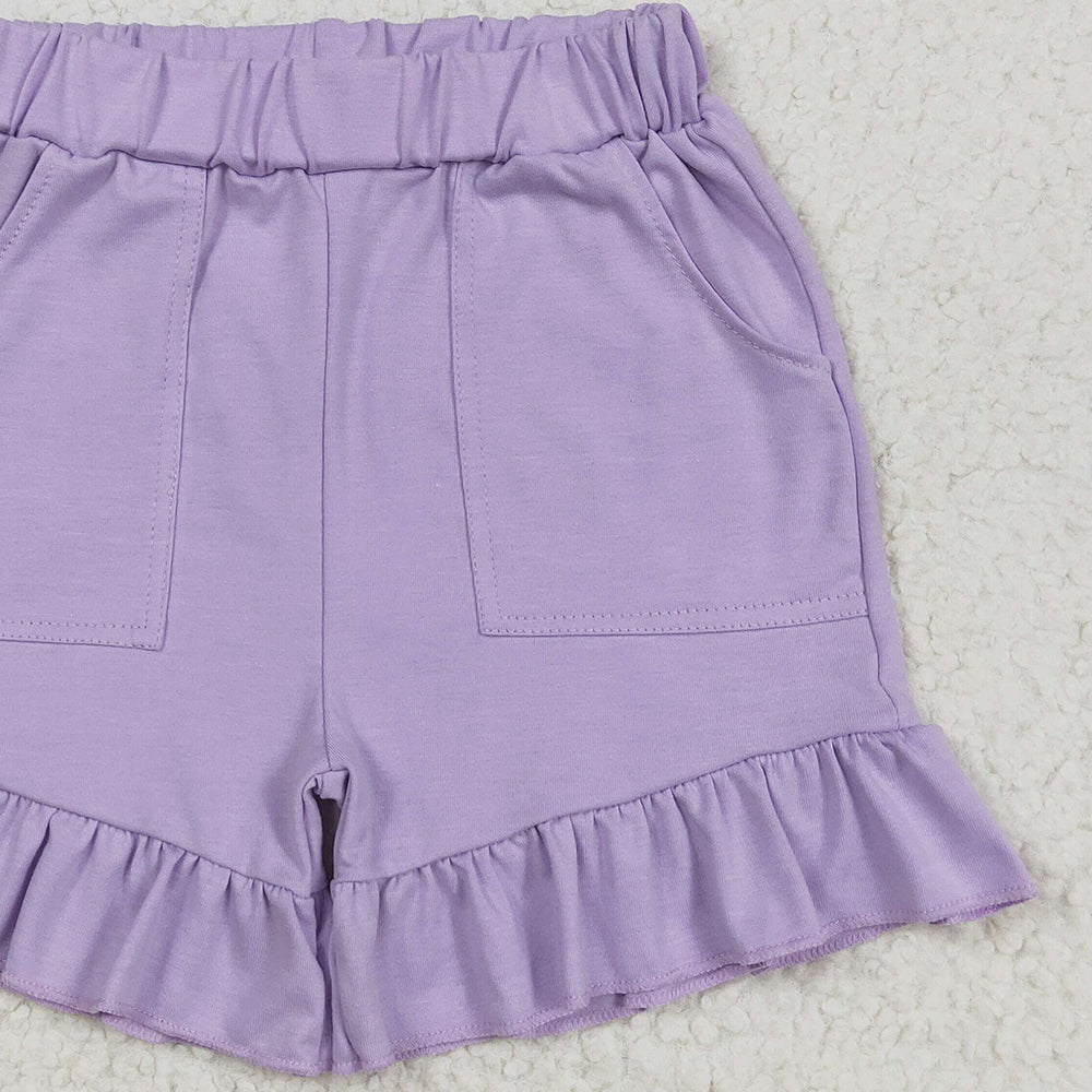7.06 SS0561 RTS NO MOQ Baby Girls Summer Shorts Baby Girls Lavender Pockets Summer Cotton Ruffle Short Bottoms