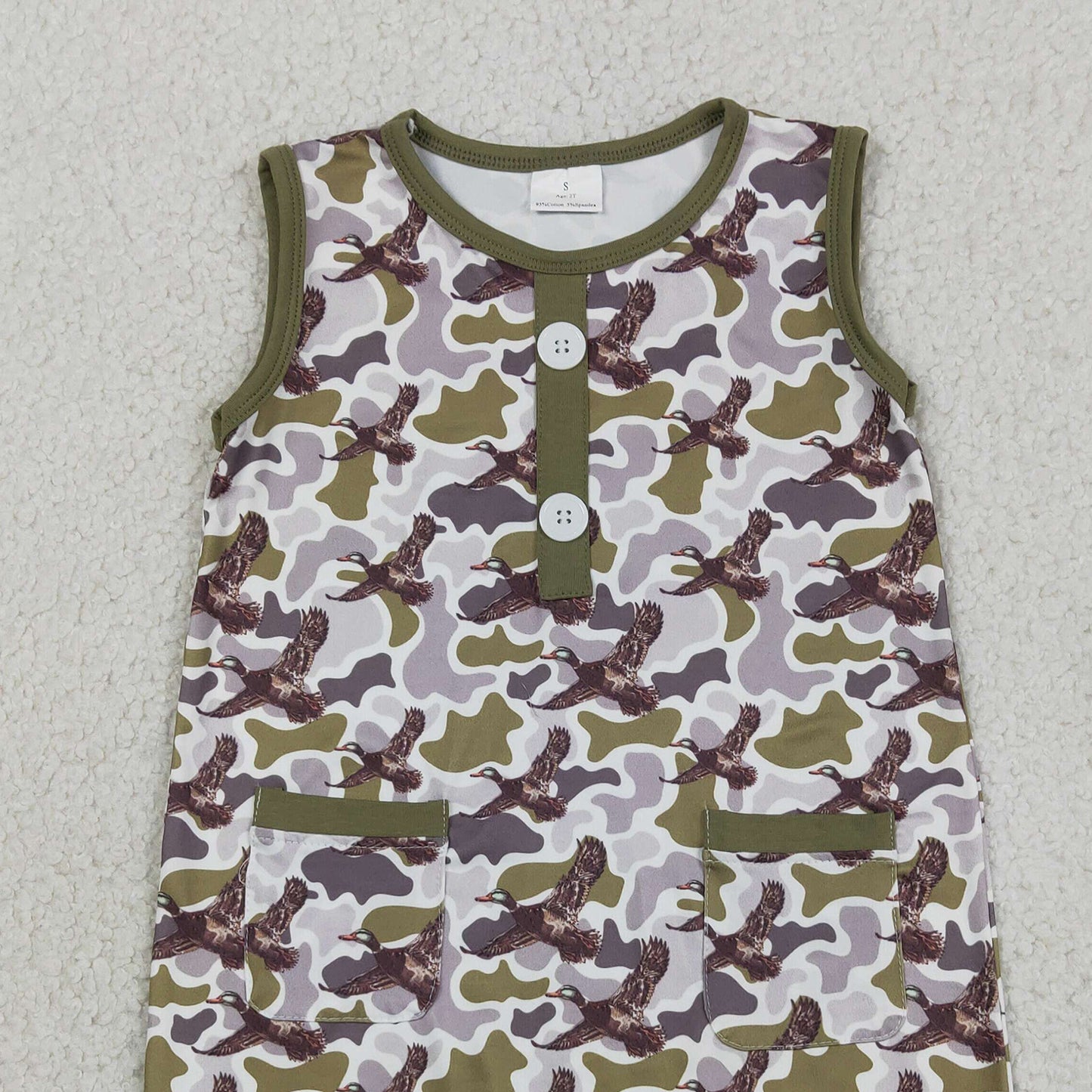 SR3946 RTS NO MOQ （In stock）Sleeveless camo duck pockets baby boy summer romper