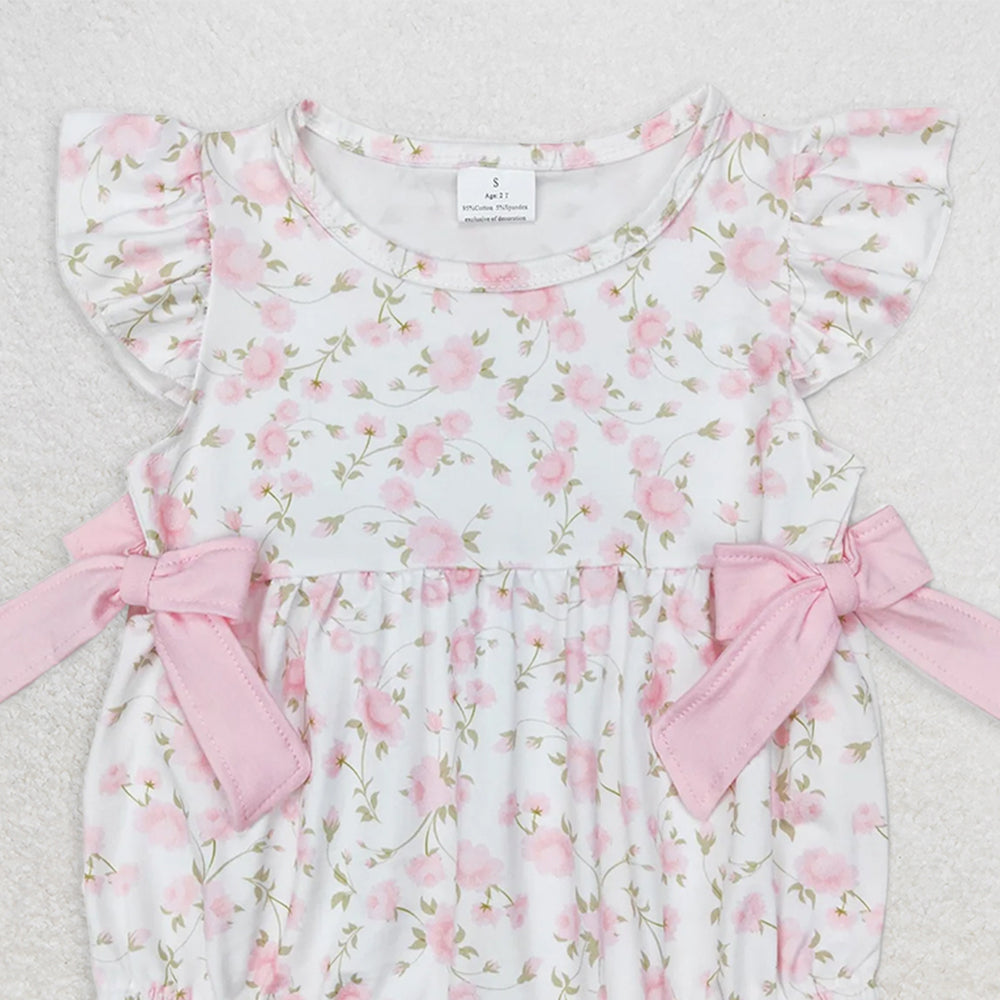 SR1765 RTS NO MOQ Baby Girls Summer Rompers Baby Infant Girls Light Pink Flowers Bows Rompers