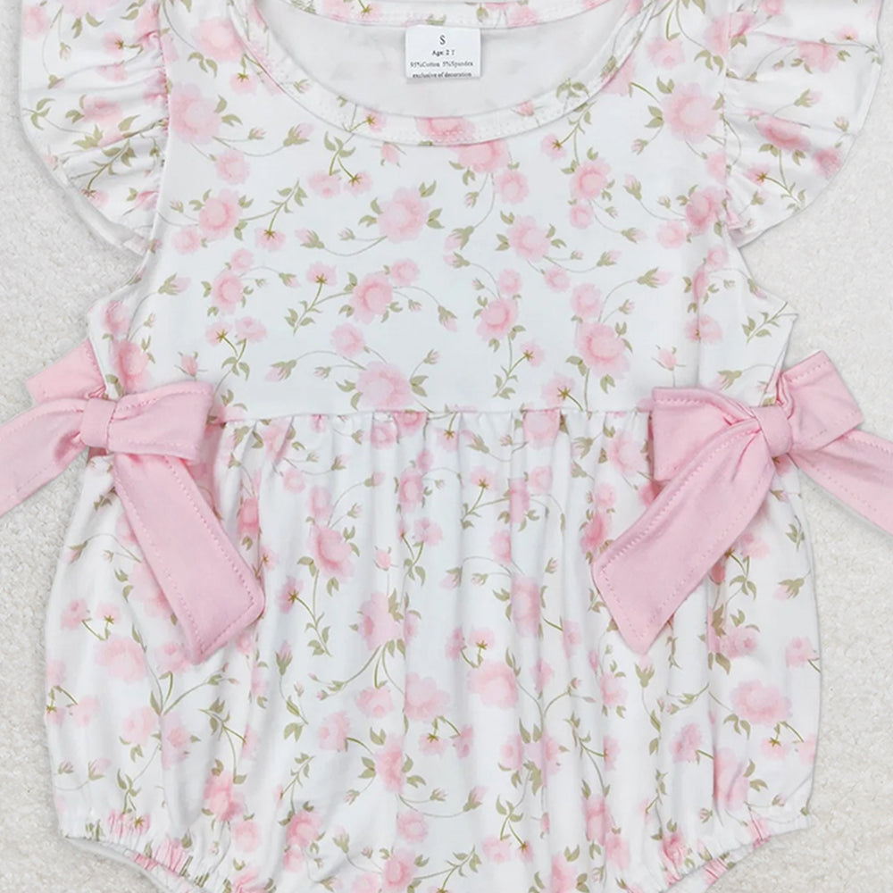 SR1765 RTS NO MOQ Baby Girls Summer Rompers Baby Infant Girls Light Pink Flowers Bows Rompers