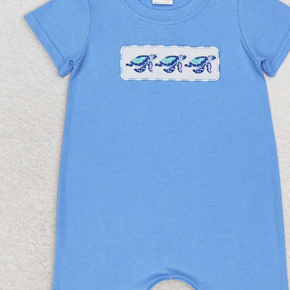 SR1651RTS NO MOQ Baby Boys Summer Rompers Baby Boys Blue Turtles Short Sleeve Rompers