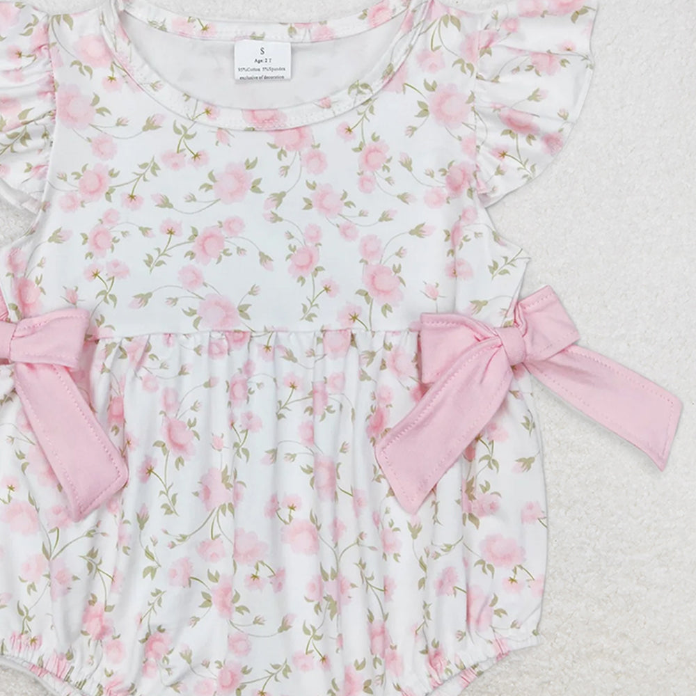 SR1765 RTS NO MOQ Baby Girls Summer Rompers Baby Infant Girls Light Pink Flowers Bows Rompers
