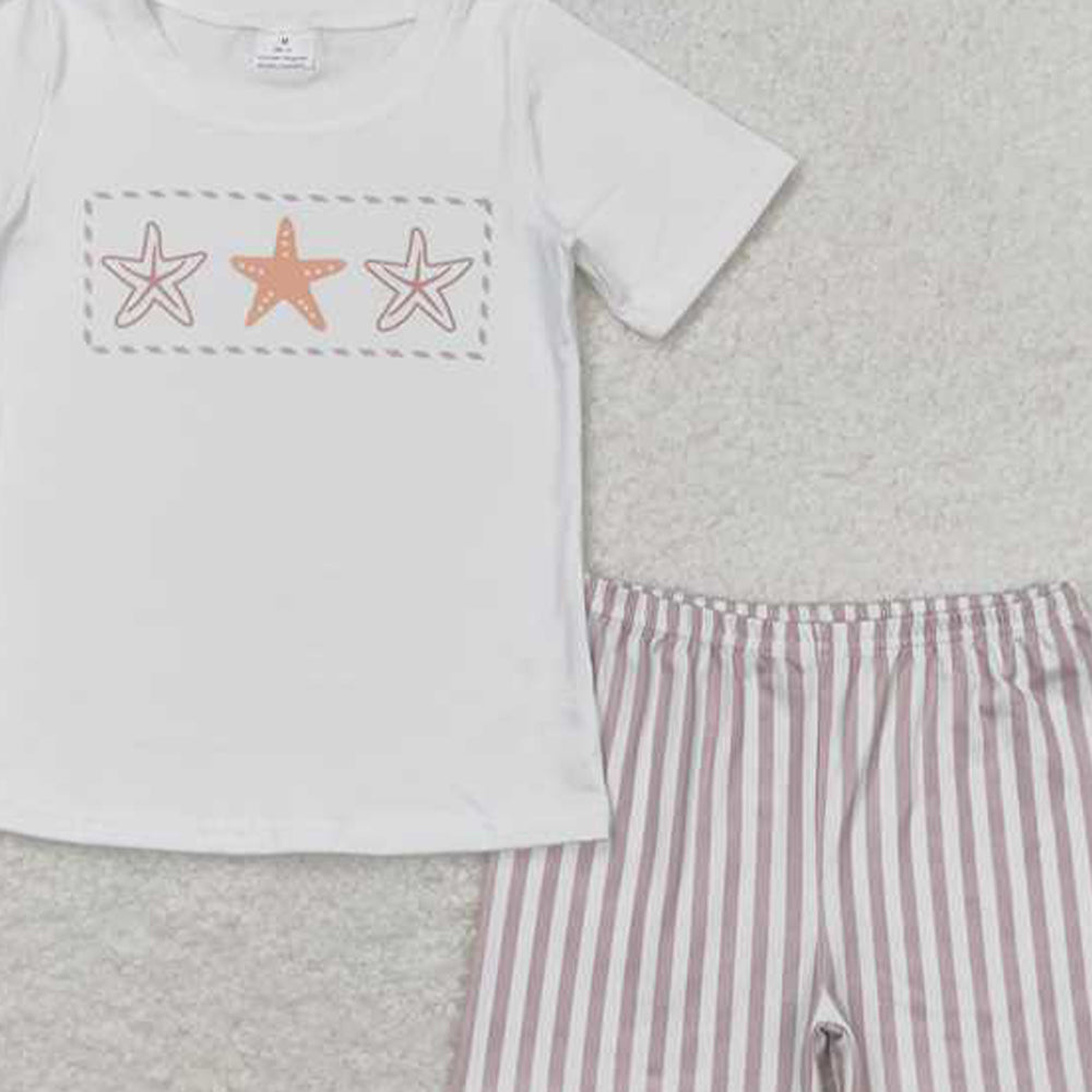 5.19 BSSO0826  RTS NO MOQ White starfish top stripe shorts boys summer outfits