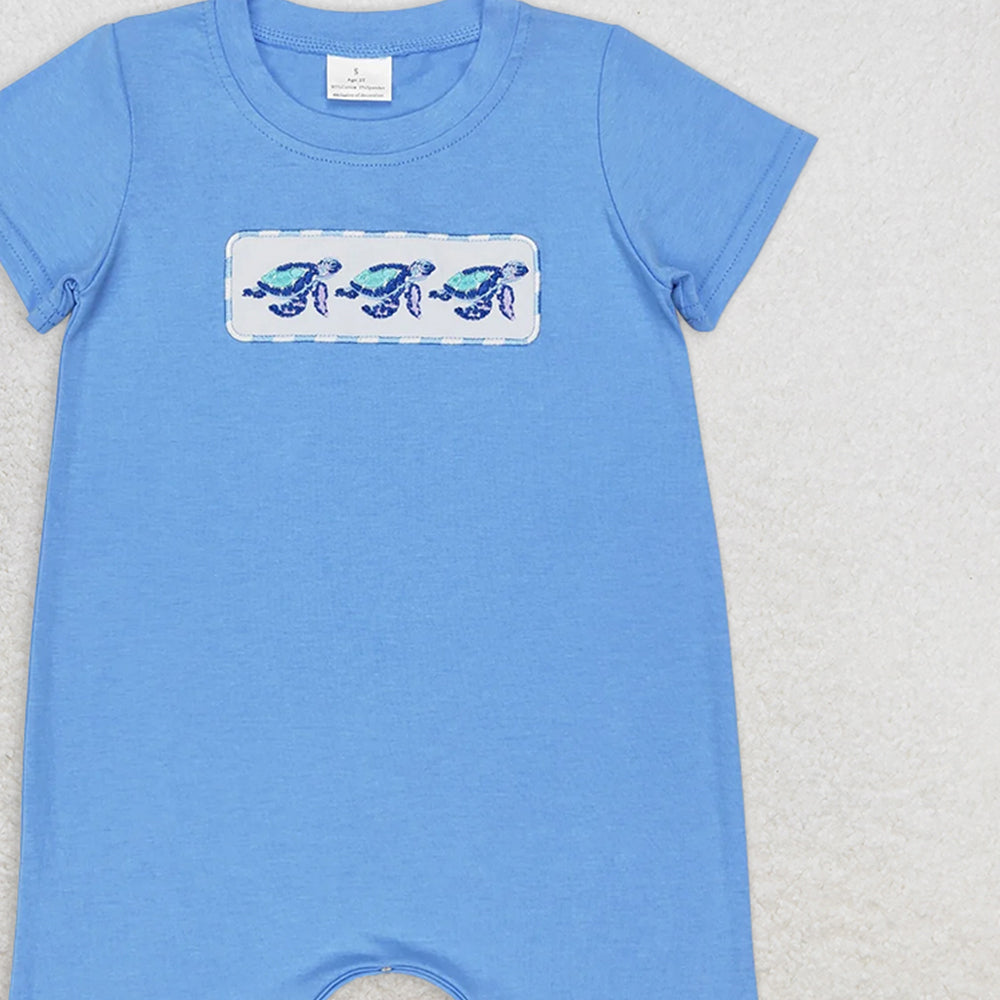SR1651RTS NO MOQ Baby Boys Summer Rompers Baby Boys Blue Turtles Short Sleeve Rompers