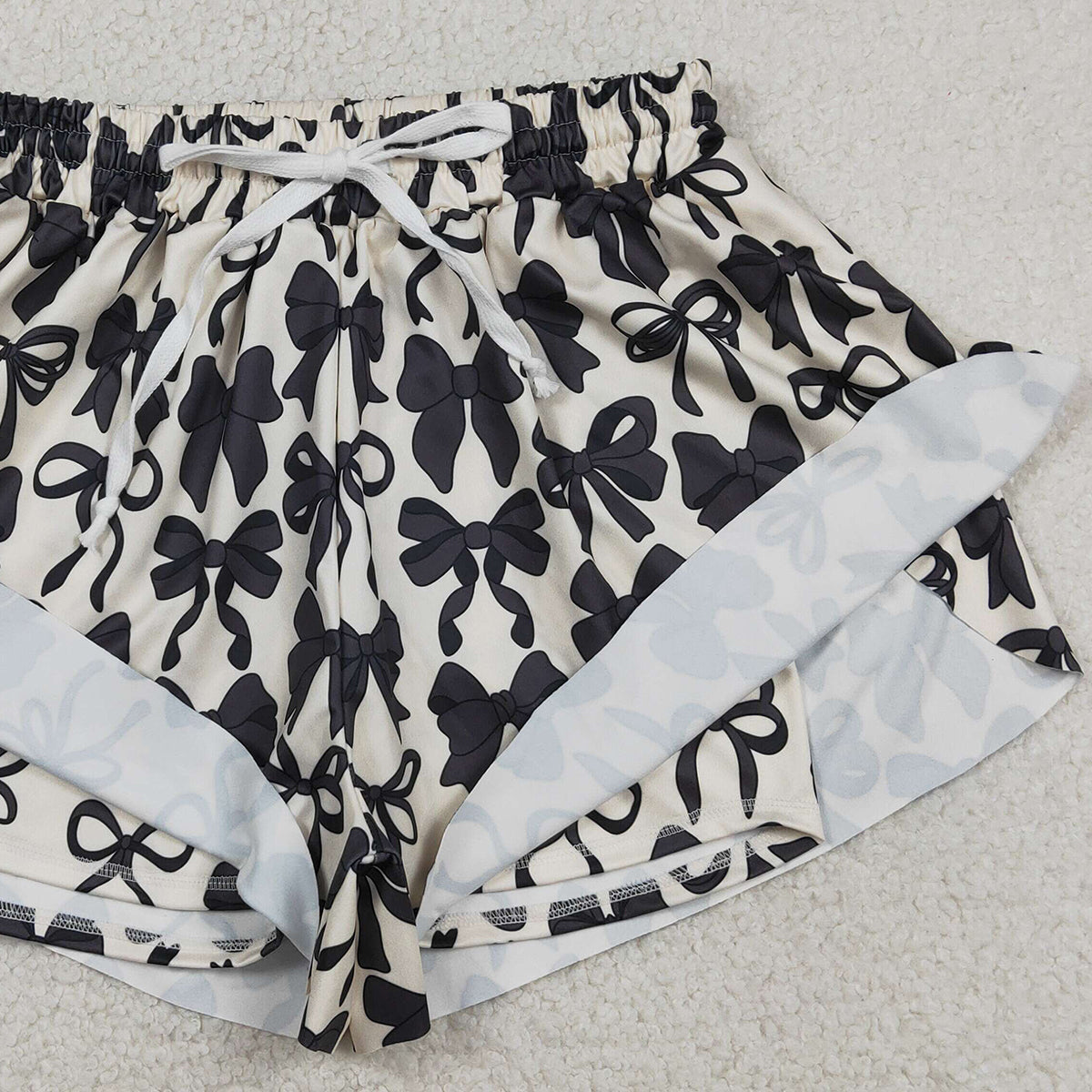 12.29 RTS NO MOQ （In stock）SS0765 Adult Women Black Bows Yoga Active Shorts Bottom