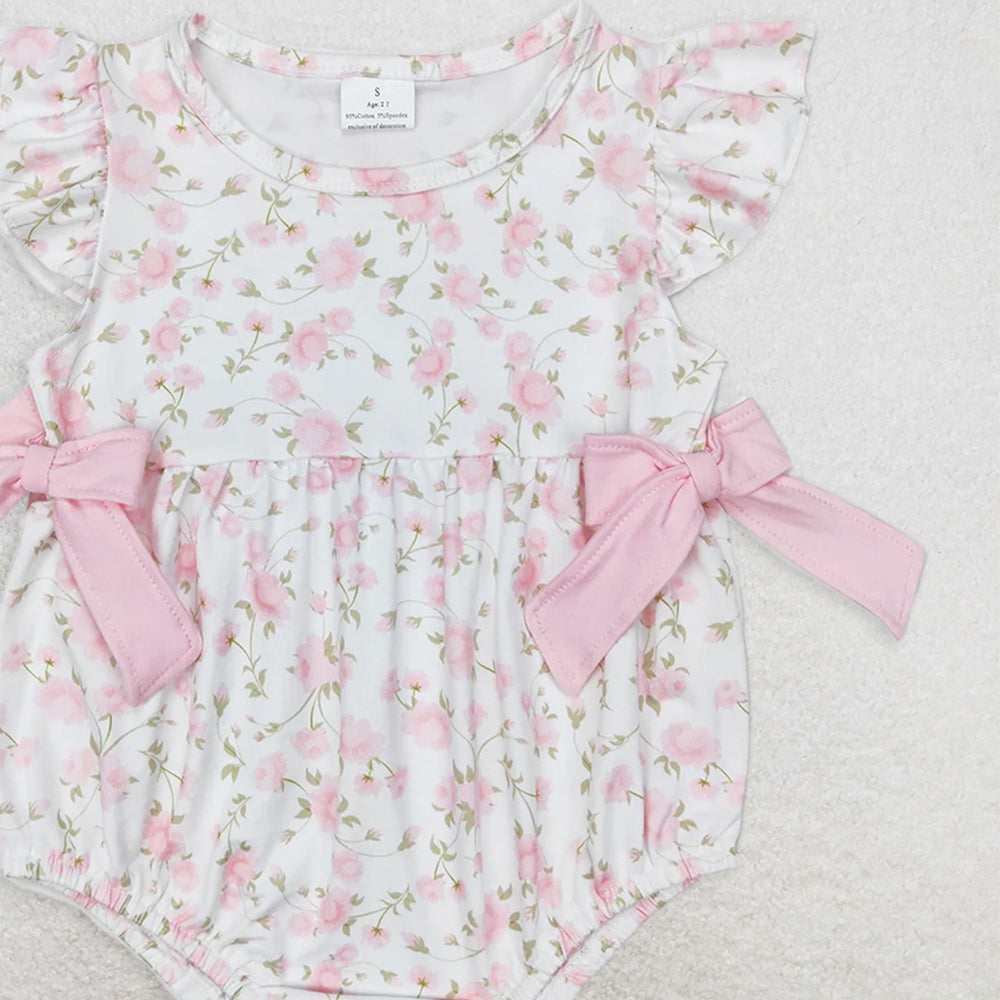 SR1765 RTS NO MOQ Baby Girls Summer Rompers Baby Infant Girls Light Pink Flowers Bows Rompers