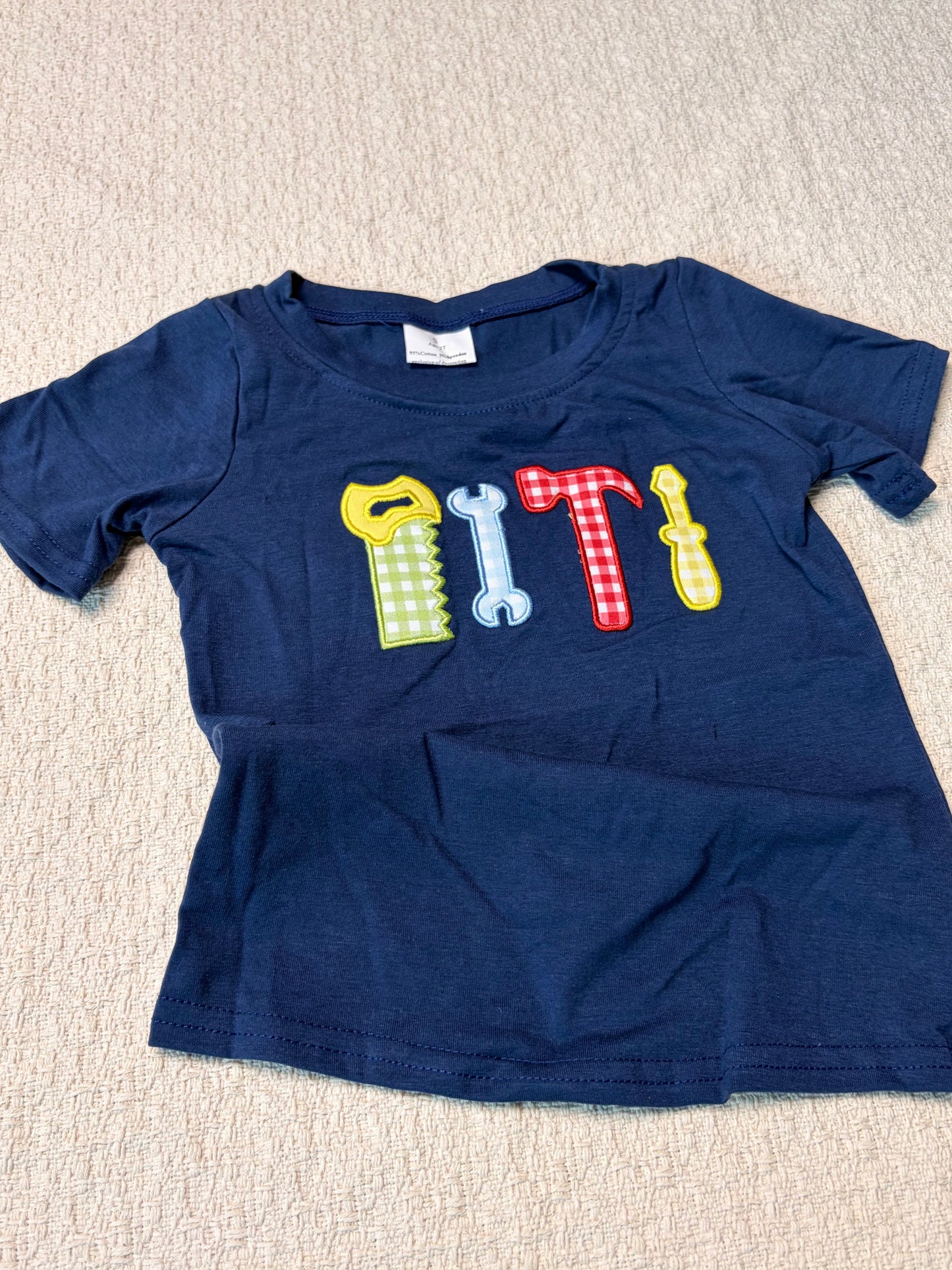 0430 RTS Sibling Short sleeves navy tools baby boys clothes and romper