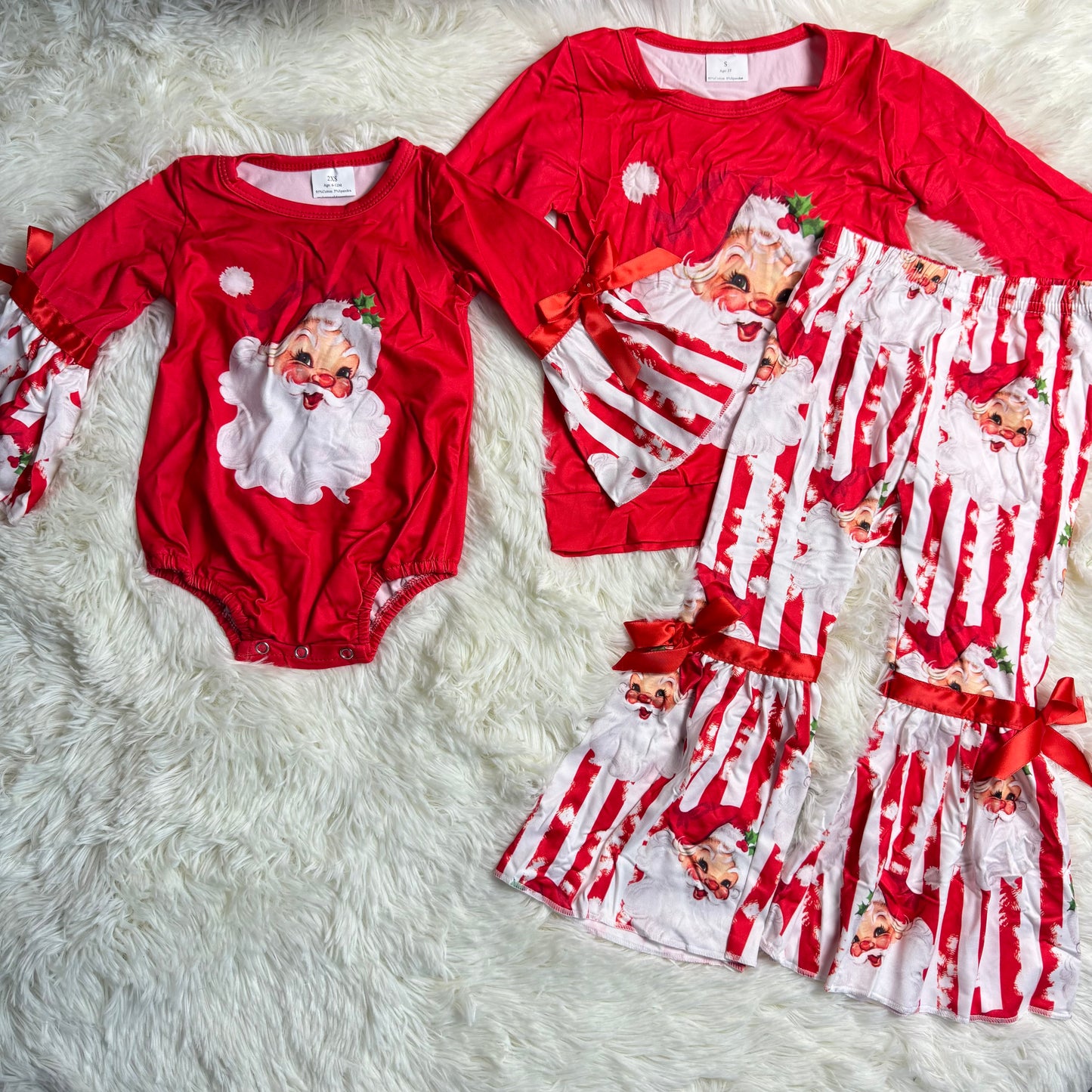12.5 RTS Sibling Baby Girls Christmas Santa Rompers Clothes Sets