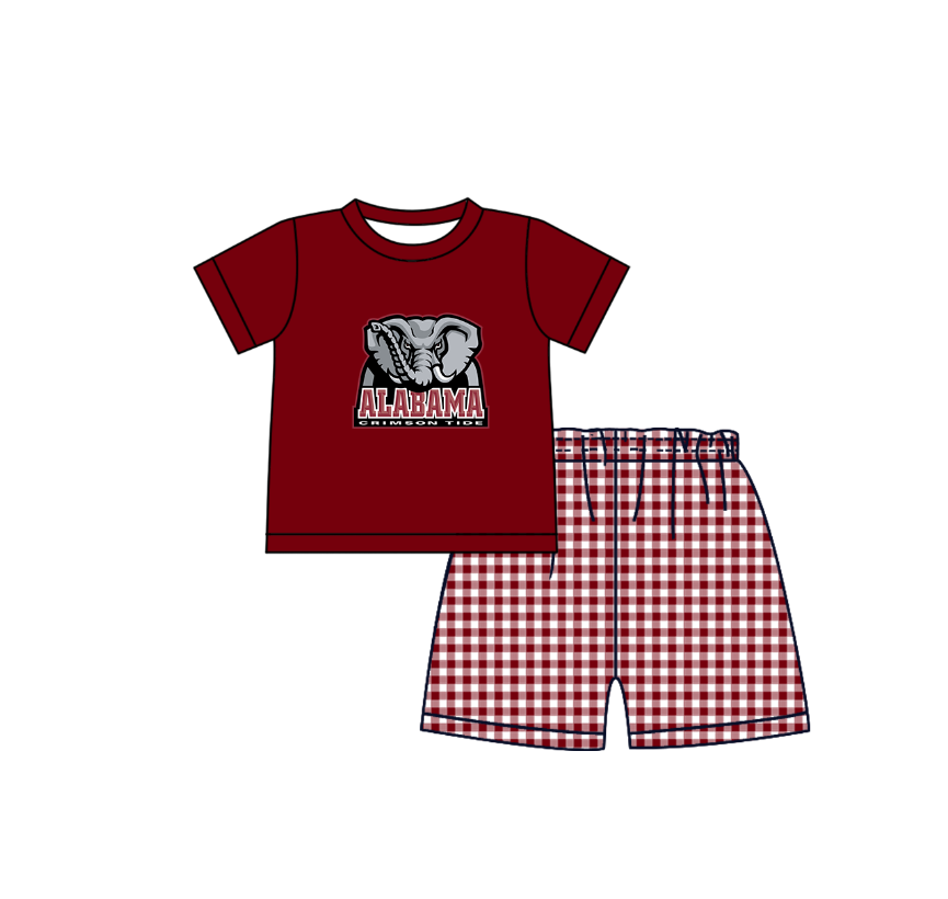CUSTOM MOQ 5 Baby Boys Clothes Red Sleeveless Top Plaid Shorts Team Clothes Sets