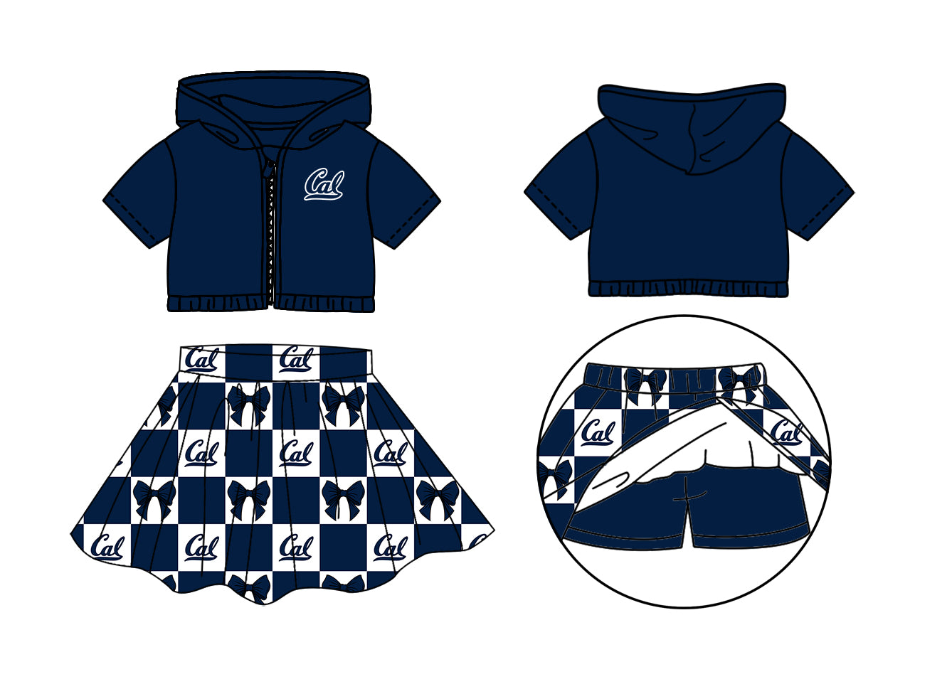 CUSTOM MOQ 5 Sibing Kids Clothing for Girls Baby Girls Dark Blue Bow Top Skirts Yoga Active Team Clothes Sets Knee Length Dress Shorts