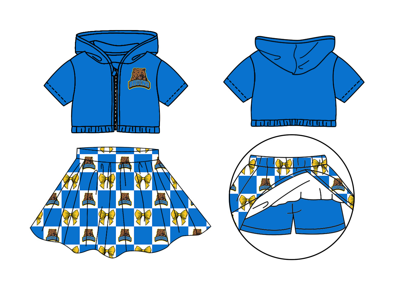 CUSTOM MOQ 5 Sibing Kids Clothing for Girls Baby Girls Colors Bow Top Skirts Yoga Active Team Clothes Sets Knee Length Dress Shorts