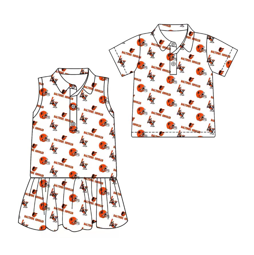 3.13 CUSTOM MOQ 5 Sibling Boys Baby Girls Summer Fashion Short Sleeve White Orange Button Polo Shirts Sleeveless Dress Team Clothes Sets