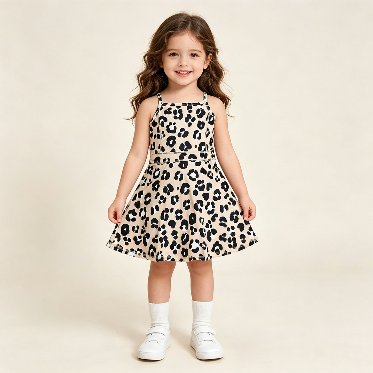 GSD2650 RTS NO MOQ （In stock ）Straps khaki leopard kids girls athletic dressese