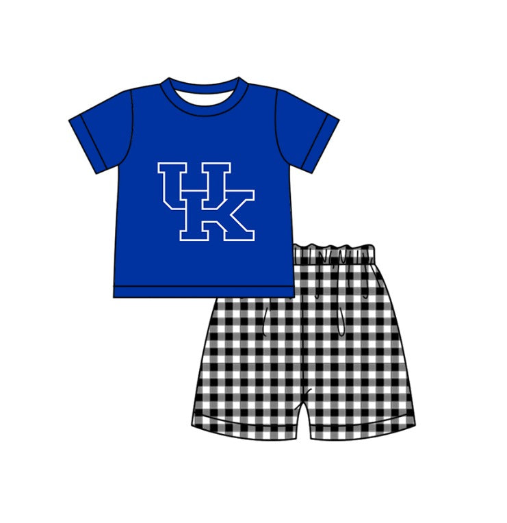 3.6 CUSTOM MOQ 5 Sibling Boys Baby Girls Blue UK Checked Top Shorts Clothes Set Knee Length Dress Rompers