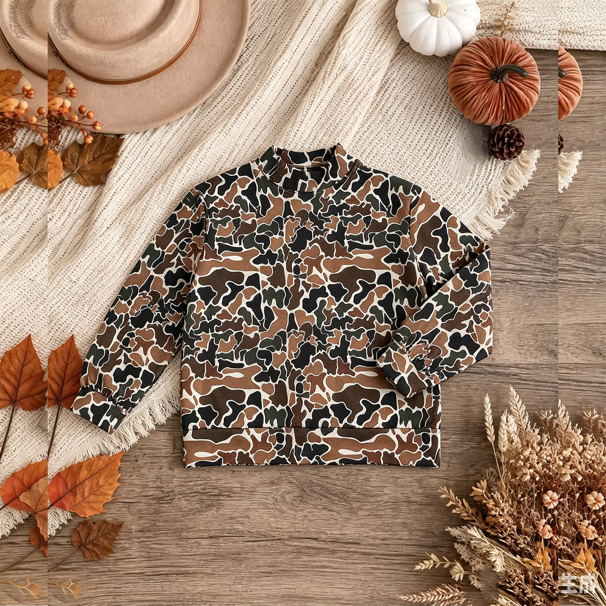 RTS NO MOQ  yoga fabric GT1817 Yoga Adult Women High Neck Dark Brown Camo Yoga Active Long Sleeve T‑shirts Top
