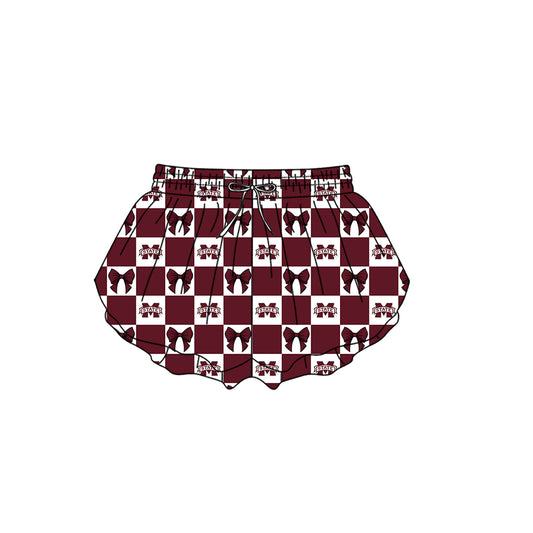 CUSTOM MOQ 5 Kids Clothing for Girls Baby Girls Dark Red Plaid Bottom Team Shorts