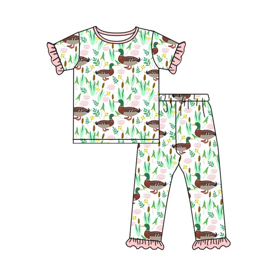 GSPO1252  Pre-order baby girls clothes  short sleeves top with trousers kids summer set