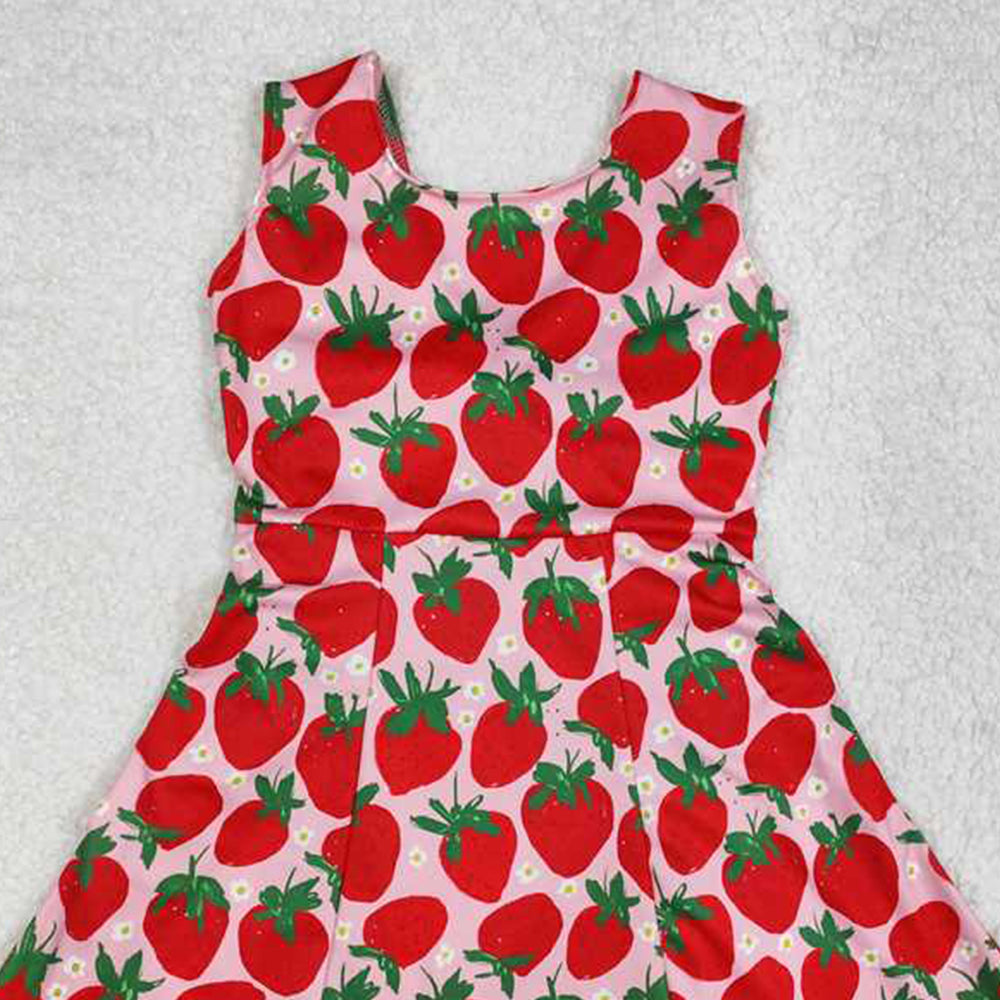 5.19  GSD1843 RTS NO MOQ Sleeveless strawberry floral baby girls athletic dresses